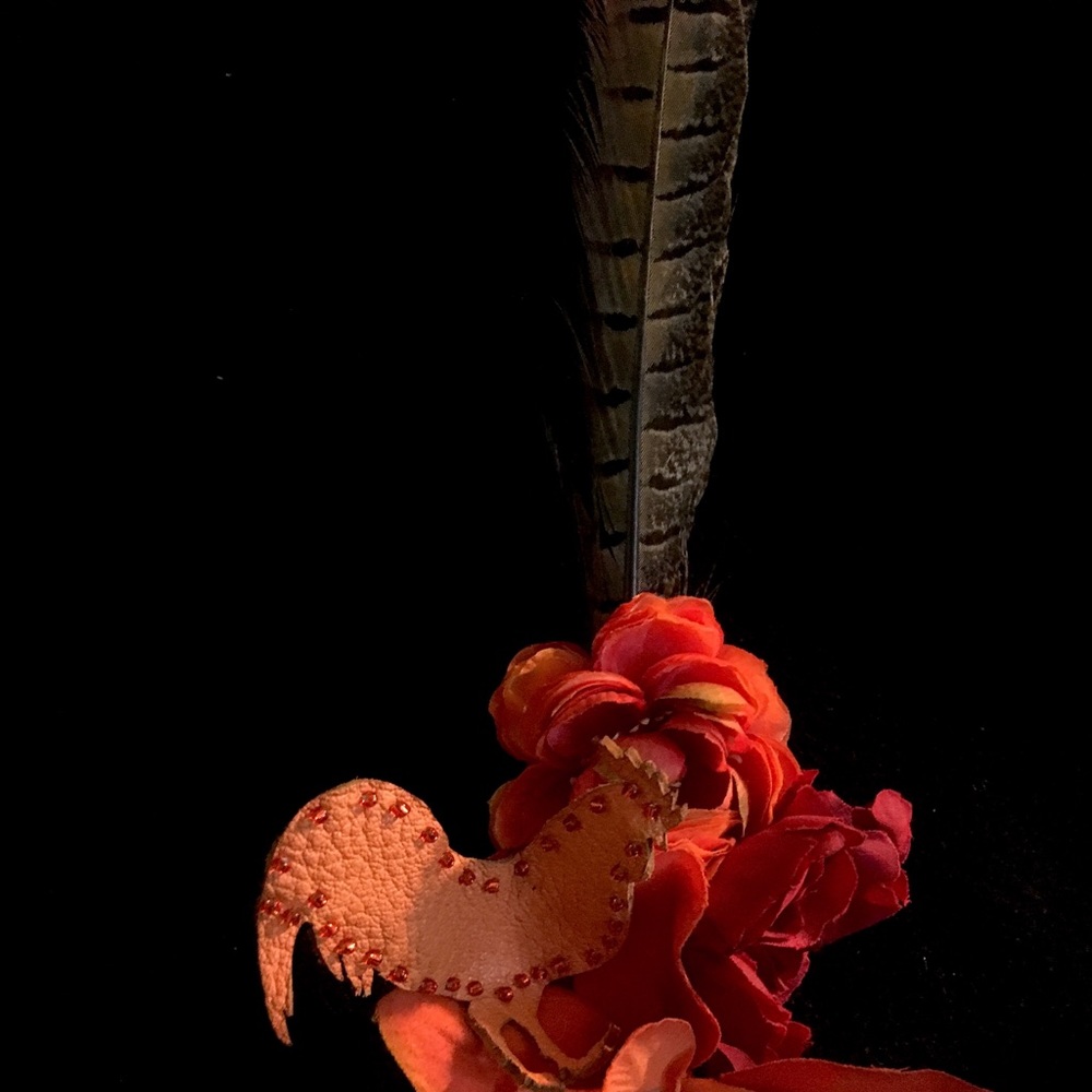 Pheasant Feather Hair Clip with Flowers